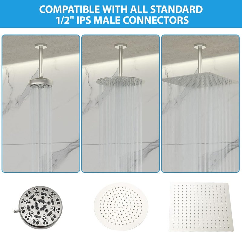 Lordear Shower Arm 6 Inch Brushed Nickel Ceiling Mount Shower Arm and Flange 6” Shower Head Extension Arm Design for Rainfall Showerhead,Round Pipe - Image 4